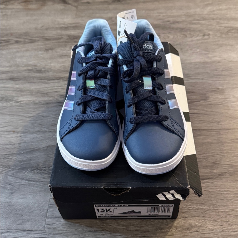 Brand new never been worn Adidas Kids' Blue Sneakers with Iridescent Accents.